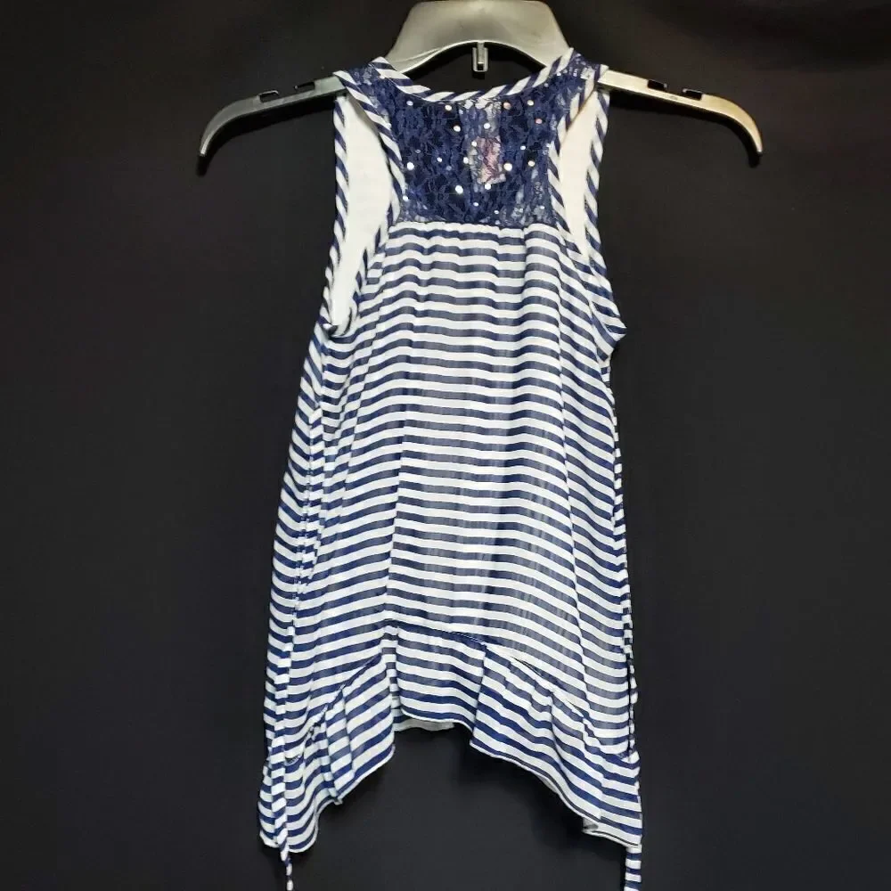 Justice Blue & White Striped Tank Top (8)